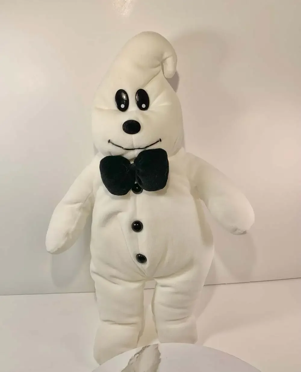Smiling Ghost Halloween Plush 17” Black bow tie and plastic buttons and eyes
